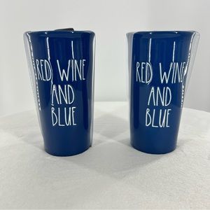 NWT Two “Rae Dunn Red Wine” and Blue Cups